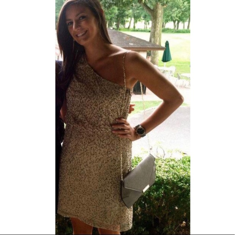 Adrianna Papell One Shoulder Gold Sequence Dress